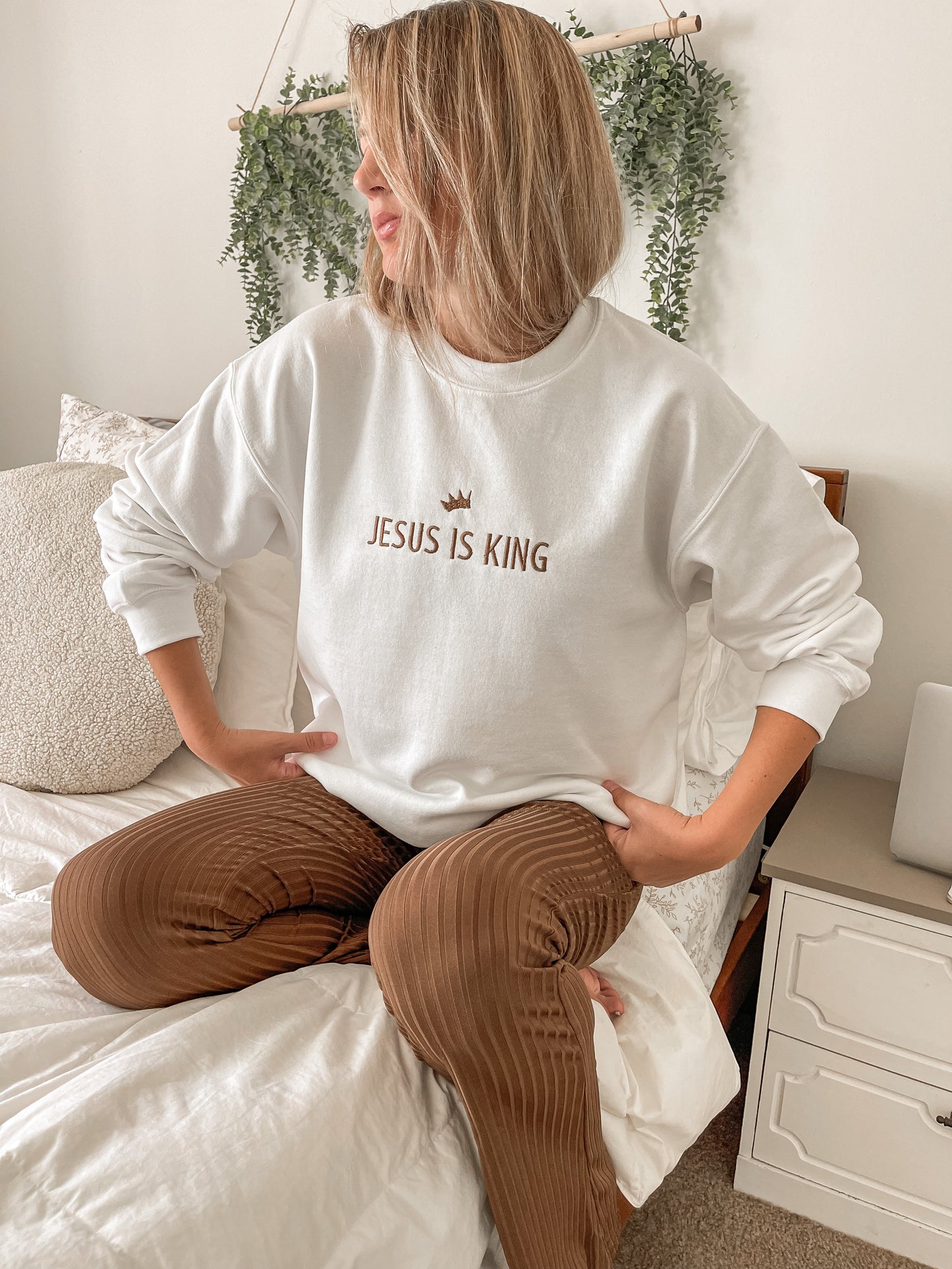 Jesus Is King Embroidered Sweatshirt